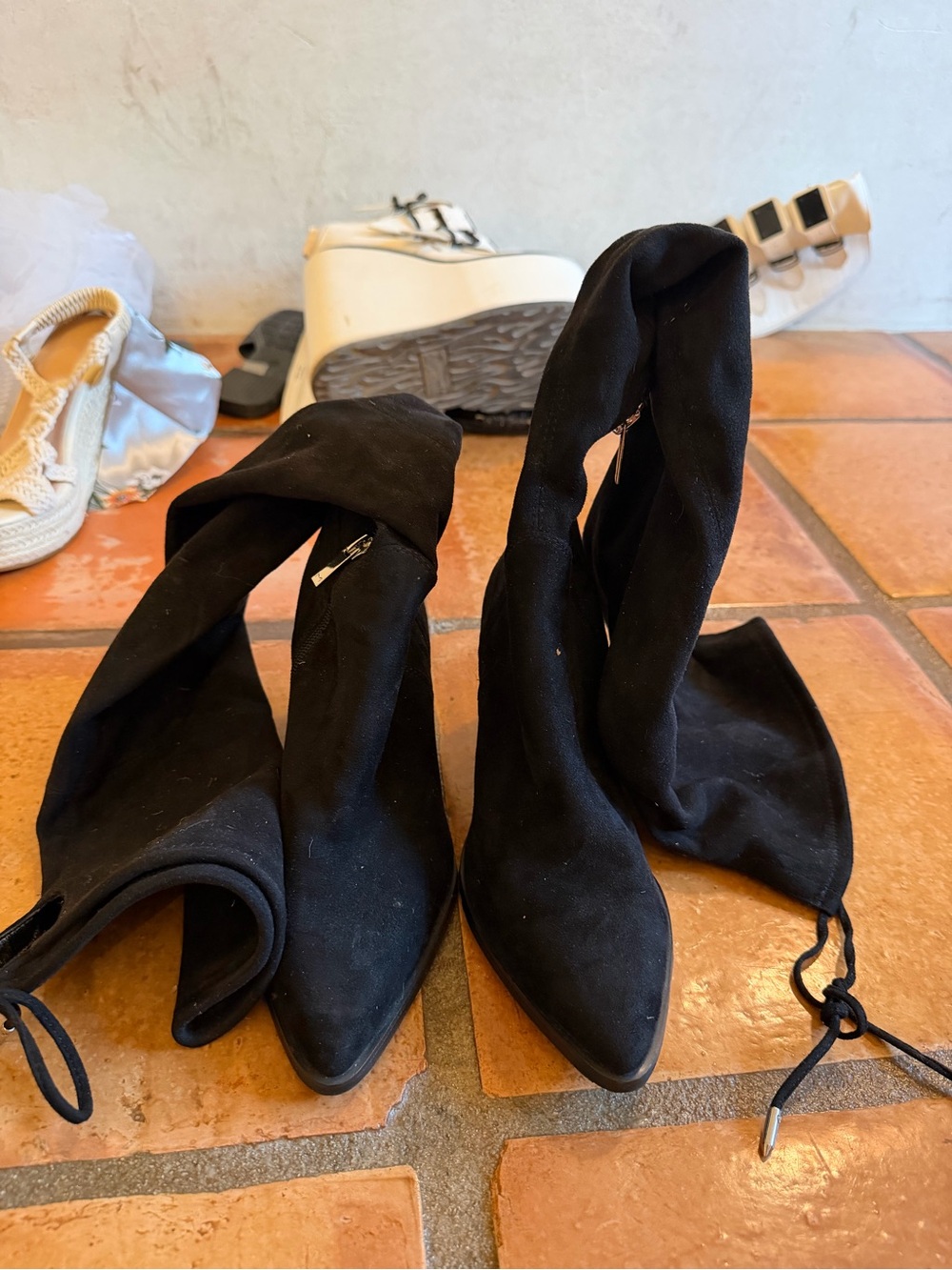 Marc Fisher Black Over-the-Knee Pointed Toe Stretch Boots